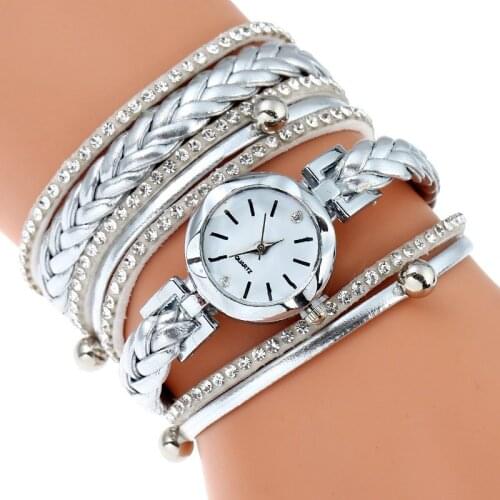 Gnova Platinum Fashion Strap Bracelet Women Watch New Brand Silver Rhinestone PU leather wrap dress wristwatch reloj A952