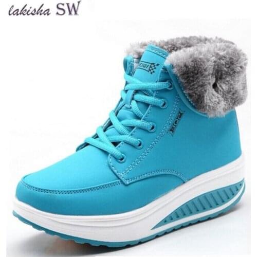 Women Snow boots Wedges Ankle Boots Fashion Slimming Swing Shoes Plush Solid Round Toe Platform Shoes Lady Casual Winter Boots
