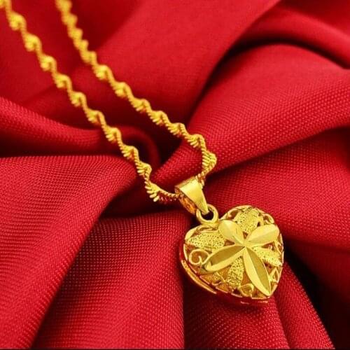 Authentic Love Heart Shaped 24k Gold Pendant Necklace Lady Elegant Gold Jewelry Necklace Necklace Necklace Birthday Gift