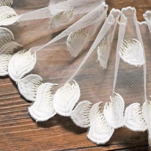 1Meter 11cm Width Handmade Gold Thread Petals Embroidery Lace Trim Tulle Wedding Dress Edge Clothes DIY Craft Lace Fabric Sewing