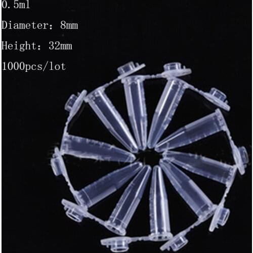 1000pcs 0.5ml Sample Preparation Round Bottom Centrifuge Tubes with Cap Clear White