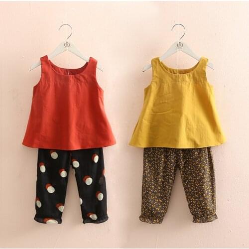 2021 Summer New 2 3-4 6 8 10 Years Children Vest+Trousers 2 Pcs Suit Baby Kids Girls Casual Floral Clothing Set
