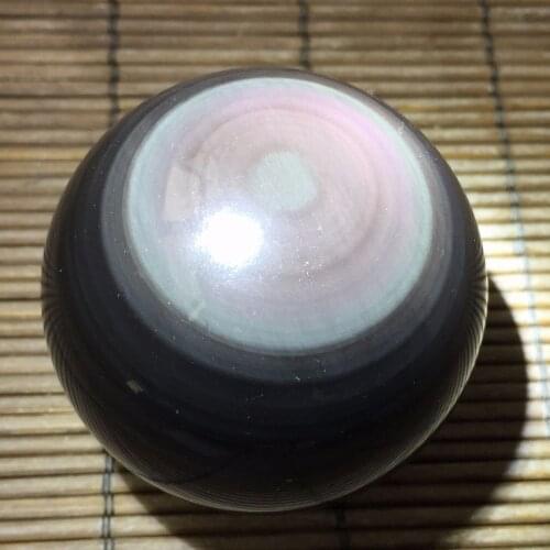 4.5cm Natural Black Obsidian Rainbow Cat eye Sphere Crystal Ball Healing Stone