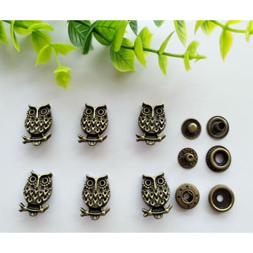 6sets Owl Zinc Alloy Snap Fastener Press Stud Sewing Leather Combined Button Craft For Clothes Garment DIY Decoration15*21mm