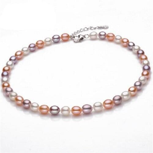 AAAAA Fashion Jewelry Natural Pearl Necklace 6-9mm Rice Pearl Jewelry Necklace For 925 sterling silver necklace For women