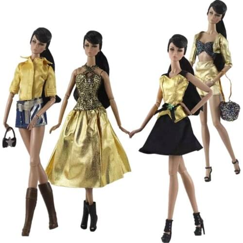 1/6 BJD Dolls Accessories Cosplay Gold Fashion Vest Skirt Handbag Dresses for Barbie Doll Clothes Outfits Barbies Playhouse Toys