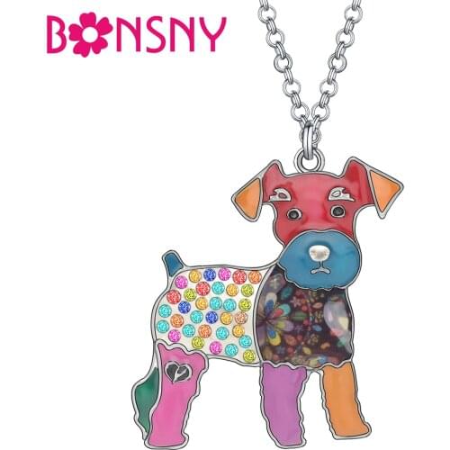 Bonsny Enamel Alloy Schnauzer Dog Necklace Pendant Chain Choker Standing Animal Jewelry For Women Girls Pets Lovers Accessories