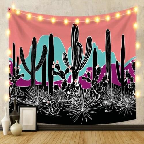 Black Cactus with Colorful Tapestry Vintage Exotic Summer Plant Nature Frame for Bedroom Photography Wall Decor