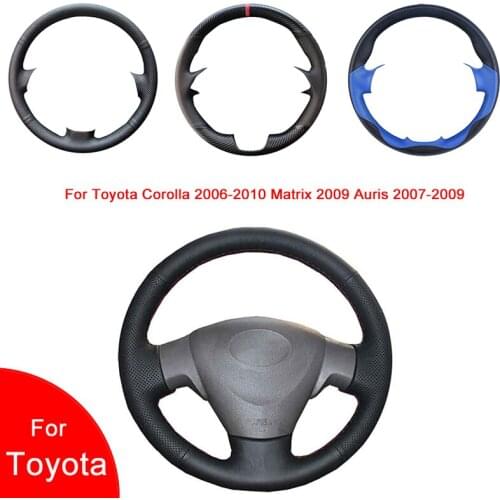 Breathable Punch Hand-Stitched Black Artificial Leather Car Steering Wheel cover For Toyota Corolla 2006-2010 Matrix 2009 Auris