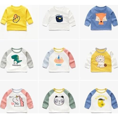 2021 Spring Autumn Unisex Cartoon T-shirt Childrens Long Sleeve Bottoming Shirts Cotton Kids Baby Boys Girls Tops Clothes