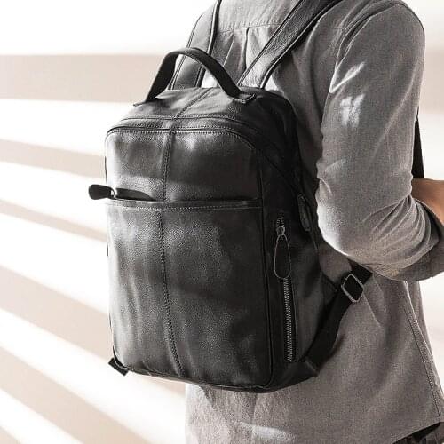 Leather Mens Backpack Business Casual Computer Leather Backpack Travel Travel Bag Simple Fashion Trend Schoolbag Cow Leather
