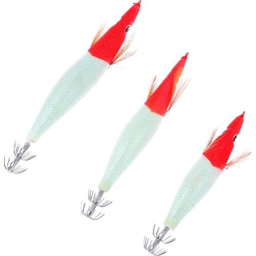 NEWSquid Hooks 2.5# 3.0# 3.5# Artificial Wood Shrimp Squid Jig Lure Luminous Octopus Cuttlefish Shrimp Lure Pesca Fishing Tackle