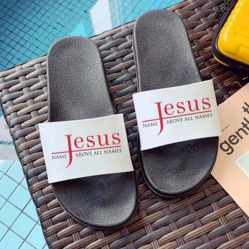 Summer Women Shoes Indoor Home Slipper Letter jesus Print Anti-Slip sandals Thick Bathroom Beach Slides Fashion New Female Shoes