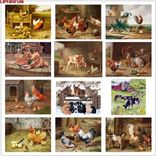 LIPHISFUN Handmade Cross Stitch Embroidery Diamond Painting Full Drill Home Decor Square/round farm animals cock cow