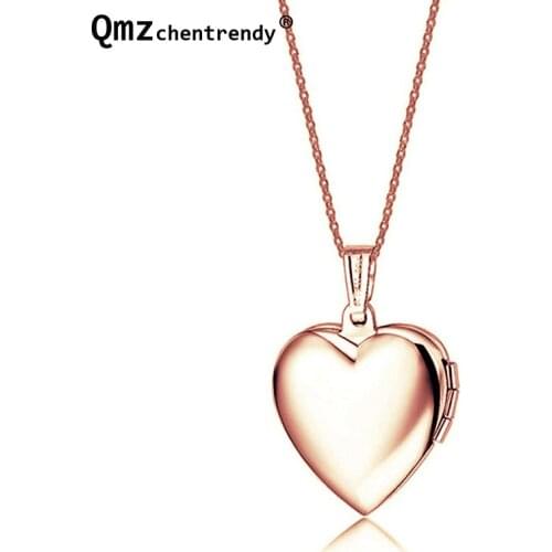 Lovers Stainless Steel Rose gold Keepsake Jewelry Rose Heart Shape Photo Frame Locket Real Pendant Necklace For girls Jewelry