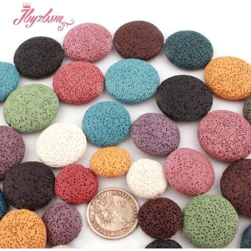 Coin Multicolor Beads Volcanic Lava Rock Stone Spacer Beads for DIY Accessorie Women Men Necklace Bracelet Jewelry Making 15"