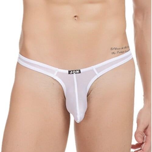 Ice Silk Bikini Underwear Men Sexy Low Rise Breathable T Back Thong Trunks Penis Pouch Panties Mens Briefs Swimming