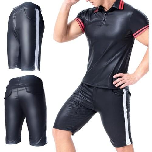 Mens European and American sexy patent leather shorts performance dance pants
