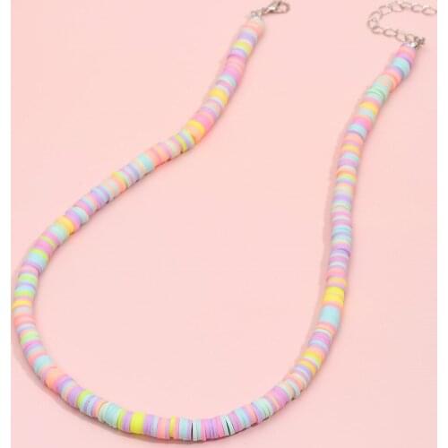 Creative Cute Colorful Soft Pottery Girl Necklace Beaded Clavicle Chain Party Necklaces Women Boho Beach Choker Jewelry Set Gift