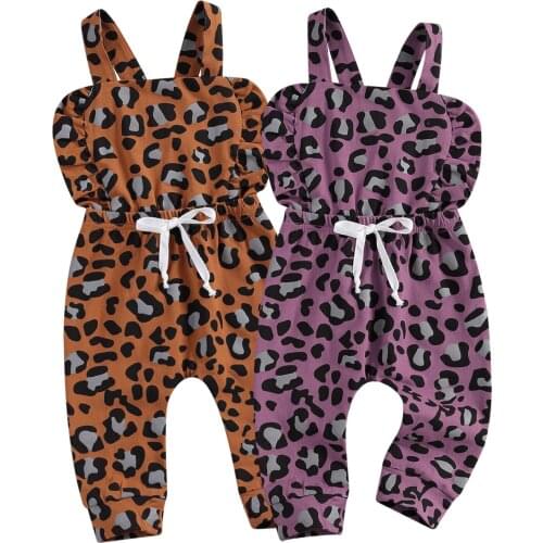 New Baby Girls Leopard Print Overalls Baby Sleeveless Suspender Trousers with Drawstring
