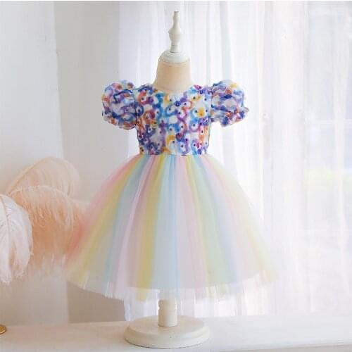 Summer New Fashion Kids Baby Girls Dresses Flower Bowknot Birthday Wedding Party Dresses Fairy Puffy Dress Children Clothing
