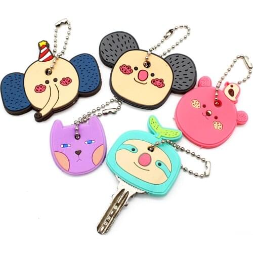 New Cute Key Cover Silicone Protective Case for Key Control Dust Cover Small Key chain Organizer Cartoon Sloth Key Holder
