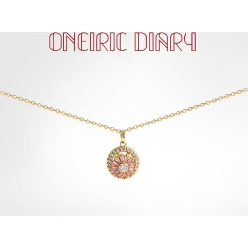 ONEIRIC DIARY Fashion Circle Pink Zircon Titanium Steel Necklace Swivel Pendant Temperament Youtuber Same Bone Chain