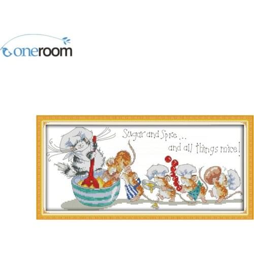 Oneroom Mice Saucing Food Counted Cross Stitch 11CT 14CT Cross Stitch Set Wholesale Cross-stitch Kit Embroidery Needlework