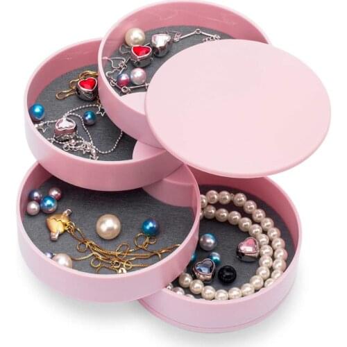 Jewelry Organizer, Small Jewelry Box Earring Holder for Women, Jewelry Storage Box 4-Layer Rotatable Jewelry Accessory Storage