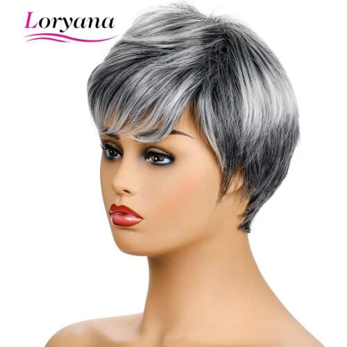 Loryana Synthetic Wig Left Side Parting Sliver Gray Short Bob Hair Wig Blend For Women Fashion style Free Shipping