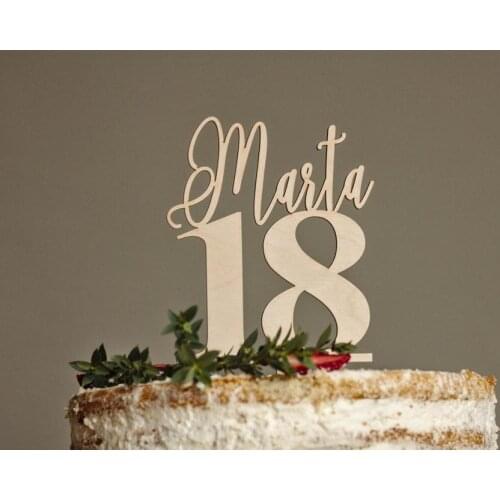 Personalized Wooden Happy Birthday Cake Topper,Custom name and Age Gold Mirror Birthday Cake Topper,Elegant Birthday Party Decor