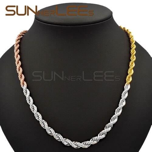 6mm Rope Twisted Chain Jewelry Mens Womens Yellow Rose White Gold Color Necklace C44 YRWN