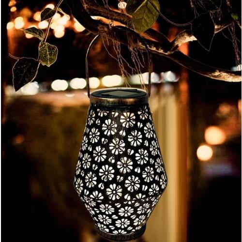 Retro Solar Wrought Iron Led Lamp Outdoor Courtyard Lantern Park Decoration For Balcony Villa Creative Terrace Home Hanging Lamp