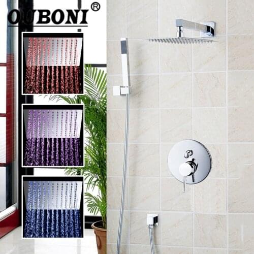 Luxury LED 3 Functions Waterfall & Rain Shower Faucet Set with Rainfall Hand shower Chrome Finished Wall Mounted Shower Faucet