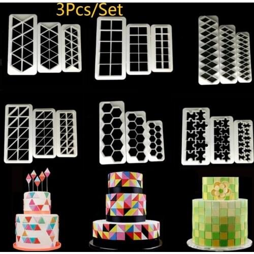 Christmas 3pcs Square Geometric Cutters Fondant Cookie Geometry Cake Mold Chocolate Mold Cake Decorating Tools DIY Baking