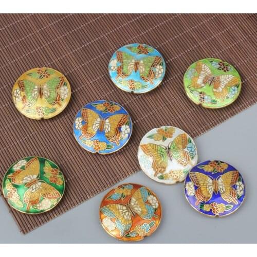 Handwork Colorful Enamel Large Butterfly Round Bead Cloisonne Filigree Copper Accessories DIY Jewelry Making Necklace Pendants
