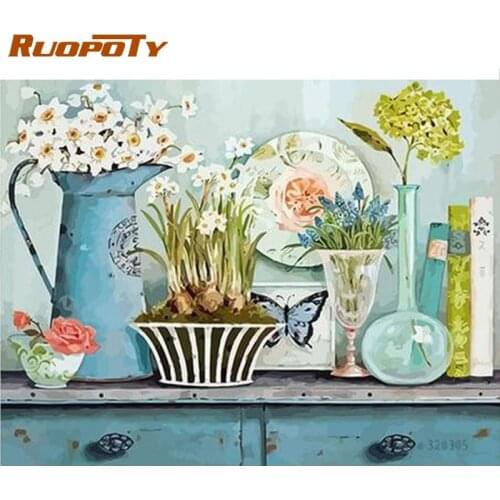 RUOPOTY 40x50cm Framed Pictures By Numbers Kits For Adults Children Unique Fruit And Flower Oil Painting By Number Home Decor