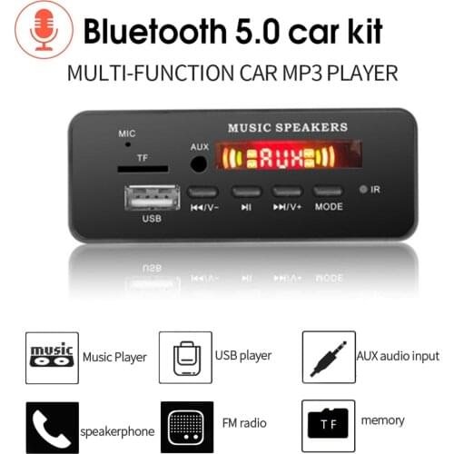 With Microphone Bluetooth 5.0 Handsfree 5V-12V MP3 Decording Board Module TF card slot 3.5mm USB AUX FM Radio audio Adapter
