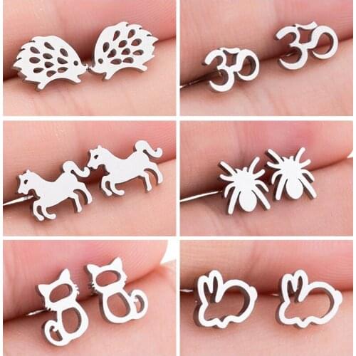 Sasusp Stainless Steel Hedgehog Horse Cat Rabbit For Kids Motorcycle Earings Women Spider Ball Ear Studs For Men