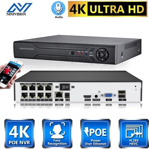 NINIVISION 8 Channel Poe CCTV Network Video Recorder Support Onvif Ip Camera Video Surveillance Recorder 4K Security Cameras