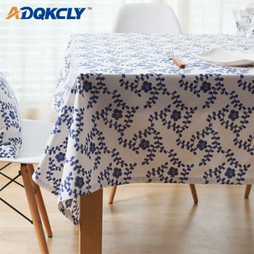 Garden Table Cloth Blue Flower Cotton Linen Table Cover Anti-Dust Home Textile 100*140/140*160/140*200cm Tablecloth 1PC