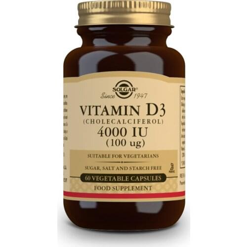 SOLGAR Vitamina D3 4000 UI (100 μg) (Colecalciferol) - 60 Cápsulas vegetales para sistema inmune, Solgar vitaminas e suplementos