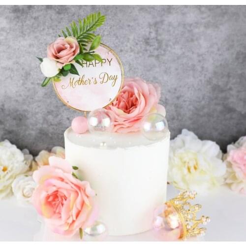 Cake Toppers Metal Flower Gold Pink Letter Happy BirthdayHAappyMother`S Day for Girl`s Sweet 21 Cake Toppers Party Decoration