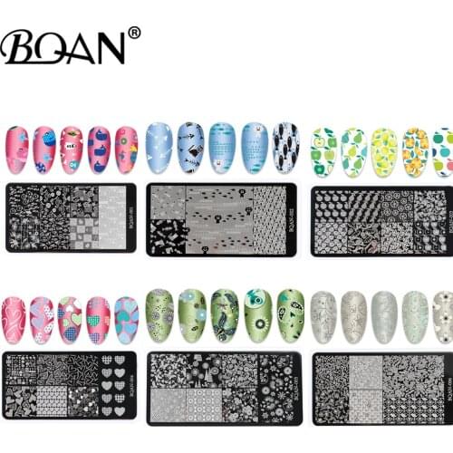 BQAN Fish Bird Nail Stamping Plates Line Stripe Image Transfer Stamp Templates Leaf Flowers Printing Stencil Tool
