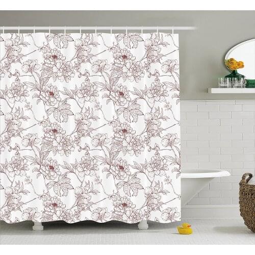 Vintage Shower Curtain Rustic Sprigs with Wild Peonies Nature Inspired Garden Pattern Vintage Look Bathroom Waterproof Curtains