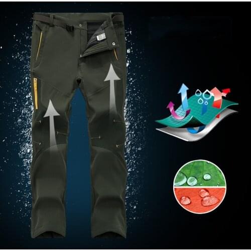Waterproof Mens Winter Fleece Warm Outdoor Hiking Pants Women Thick Velvet Heated Trekking Mountain Sport Pants Softshell Pants