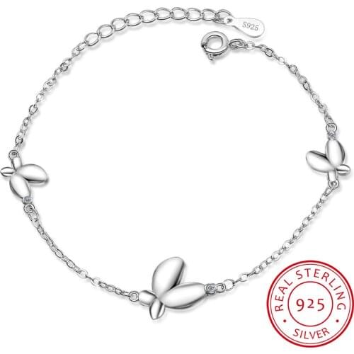 New Fashion Personality Insect 925 Sterling Silver Jewelry Sweet Butterfly Temperament Crystal Bracelets SB157