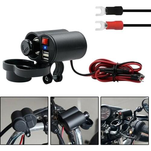 Dual USB Port Charger DC12-24V Motorcycles/ATV Accessoires Motorbike Cigarette Lighter Socket Power Outlet Socket LED light