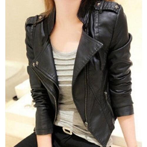 Women Faux Leather Jacket Motor Biker Coats Long Sleeve Zipper Coat Fall Short Jacket Zipper Solid Ladies Coats Jackets abrigo