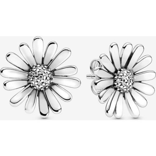 Real 925 Sterling Silver Pave Daisy Flower Statement Stud Earrings For Women Silver S925 Jewelry Gift For Girlfriend Wife
